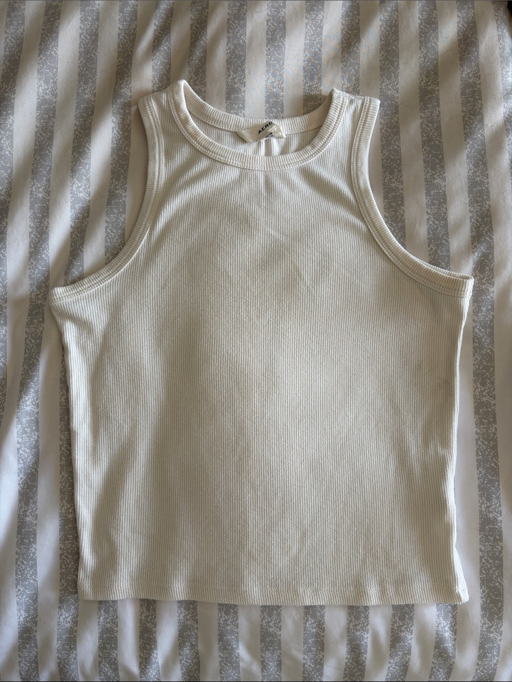 Ribbed High-Neck Tank Top in Cream